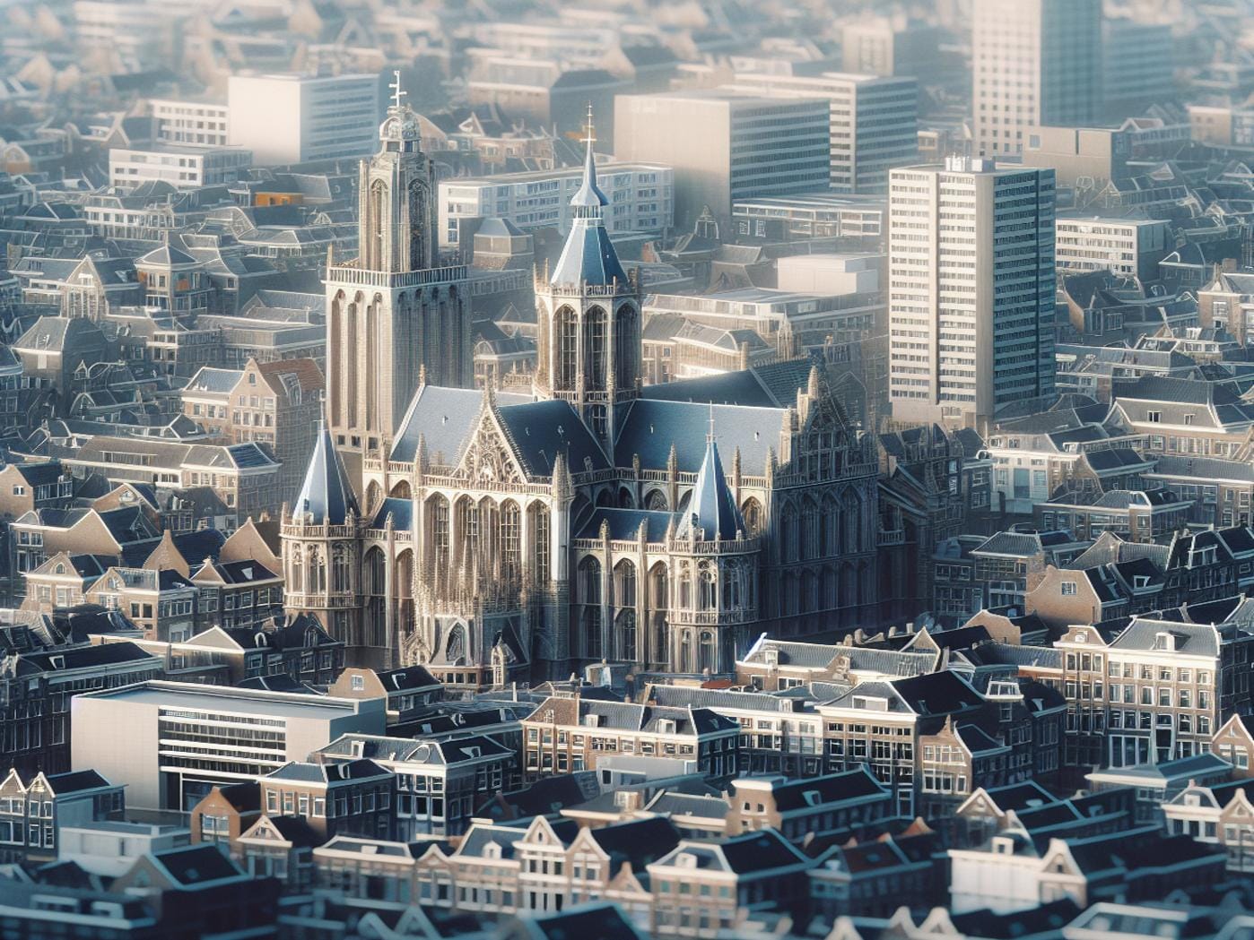 Uitzicht op de binnenstad van Utrecht met de Domkerk omgeven door historische gebouwen, ideaal voor een weekendje weg.