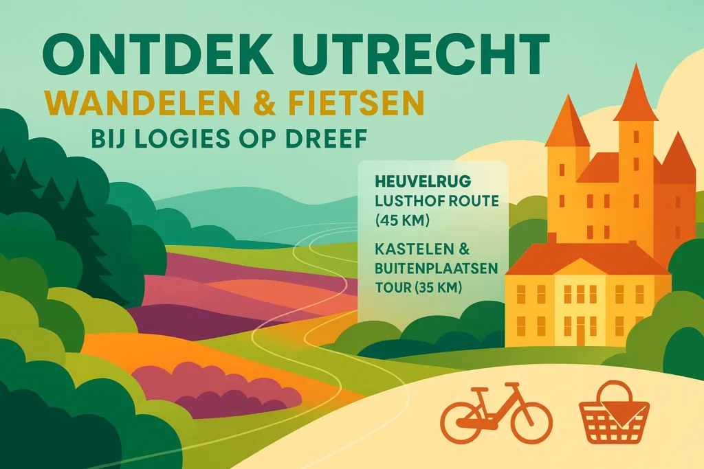 Ontdek Utrecht met wandel- en fietsroutes van Logies op Dreef; Heuvelrug Lusthof Route 45 km, Kastelen & Buitenplaatsen Tour 35 km.